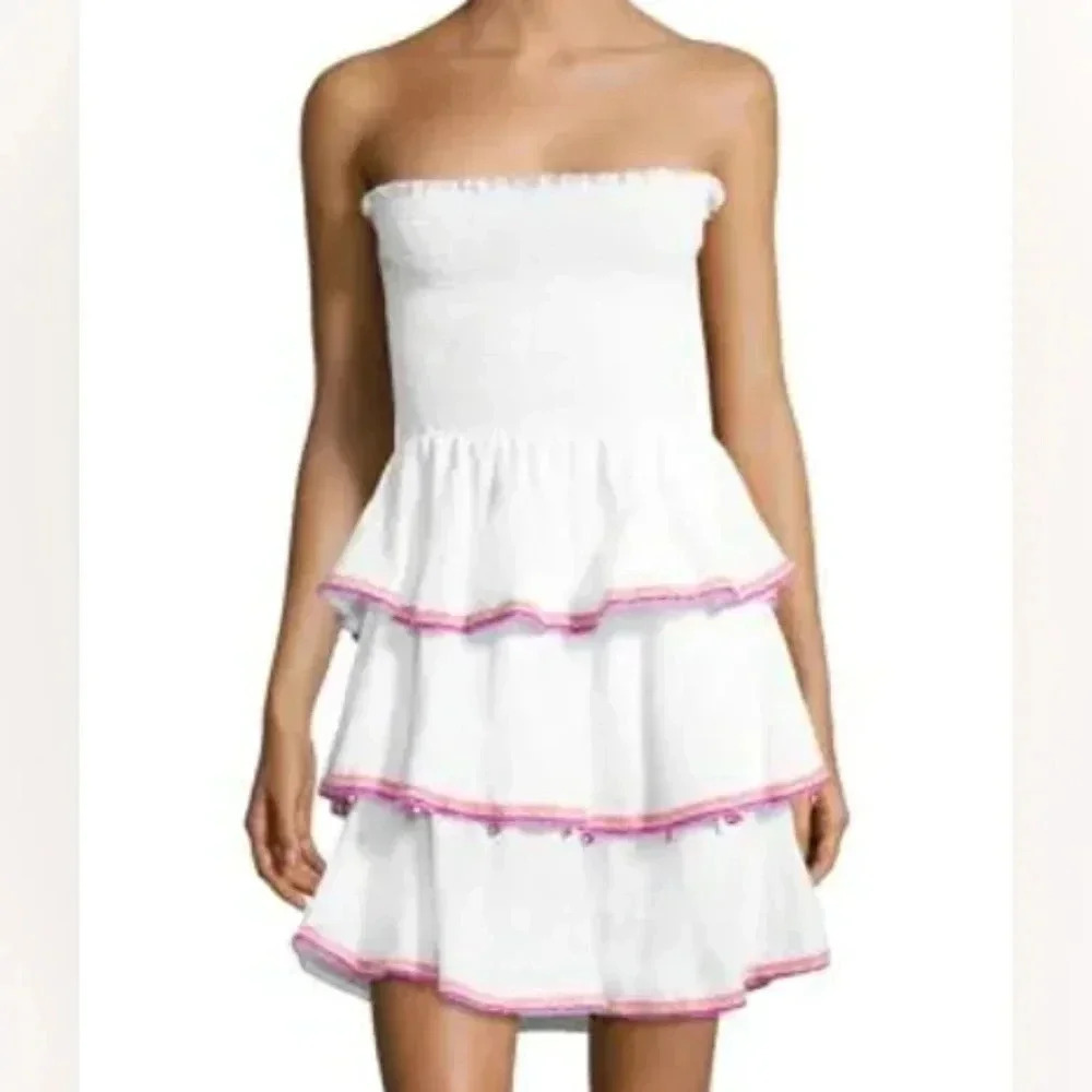 Pitusa Inca Samba Strapless Ruffled Boho Casual  Mini Hippie Dress In Orange.